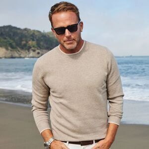 Collars & Co Sweater Mens Medium Sand Napoli Wool Cashmere Crewneck Preppy NWT